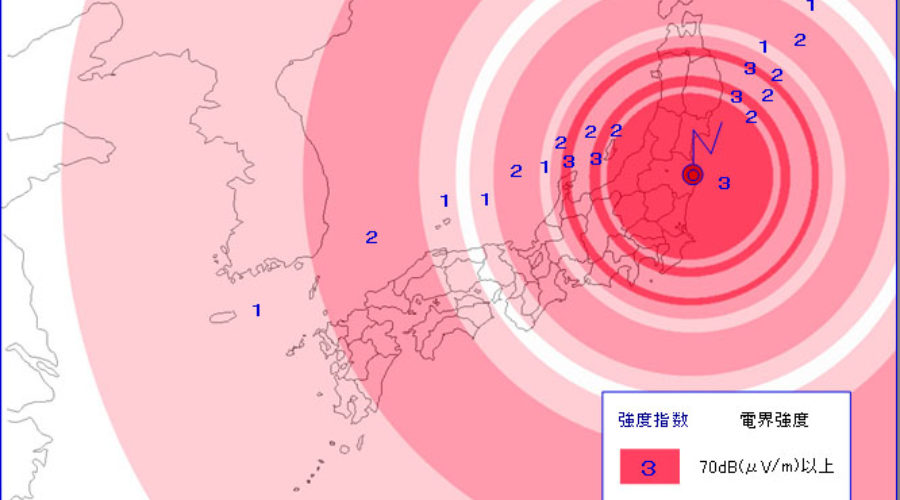 日本發射站在冬天電波強度預測圖